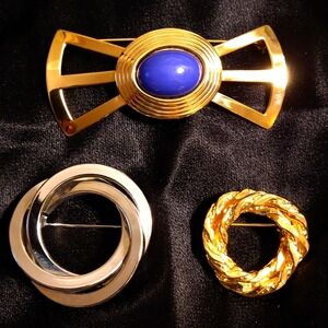 2 KNOT & 1 FAUX LAPIS BOW PIN BROOCH BUNDLE SET